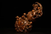 7 china lucky seikos boxwood 7 kids gourd statues 7 children sitting on gourds playing wood carving seven little fortunes