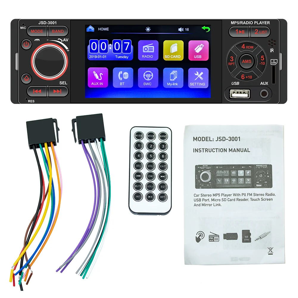 

Автомобильный mp5-плеер, 12 В, Bluetooth 4,0 USB 2,0 AUX карта памяти, 4-дюймовый экран, многофункциональная автомобильная стерео аудиосистема, мультимеди...