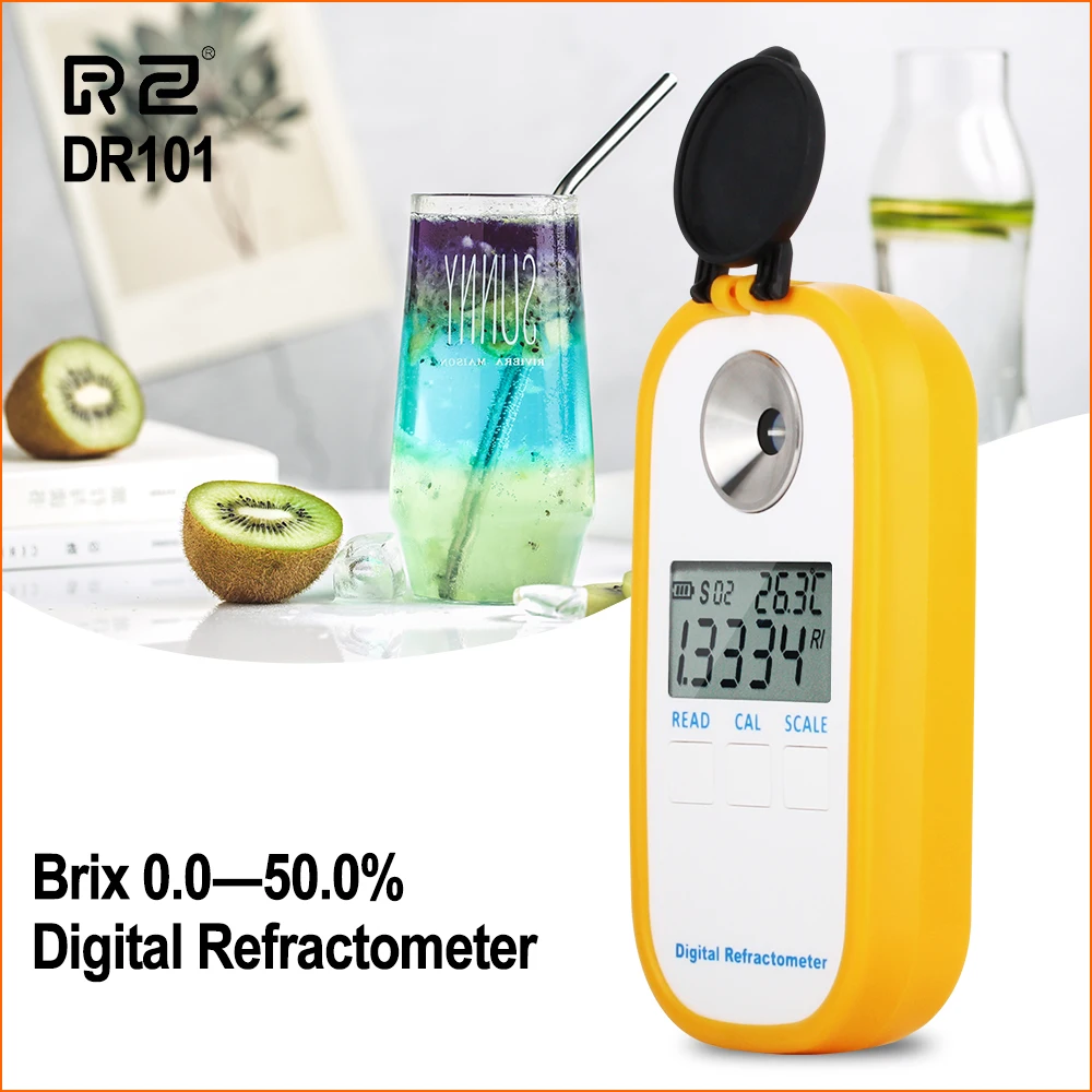 

RZ Digital Refractometer LCD Display 0.0~50.0% Brxi Sugar Meter Fruit Juice Handheld Auto Portable Refractometer DR101