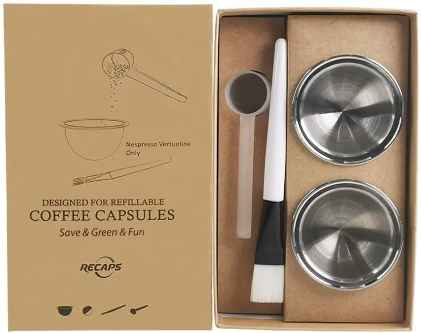 

RECAPS Stainless Steel Refillable Filter Reusable Pods 300ml Compatible with Nespresso Vertuoline Coffee Machines