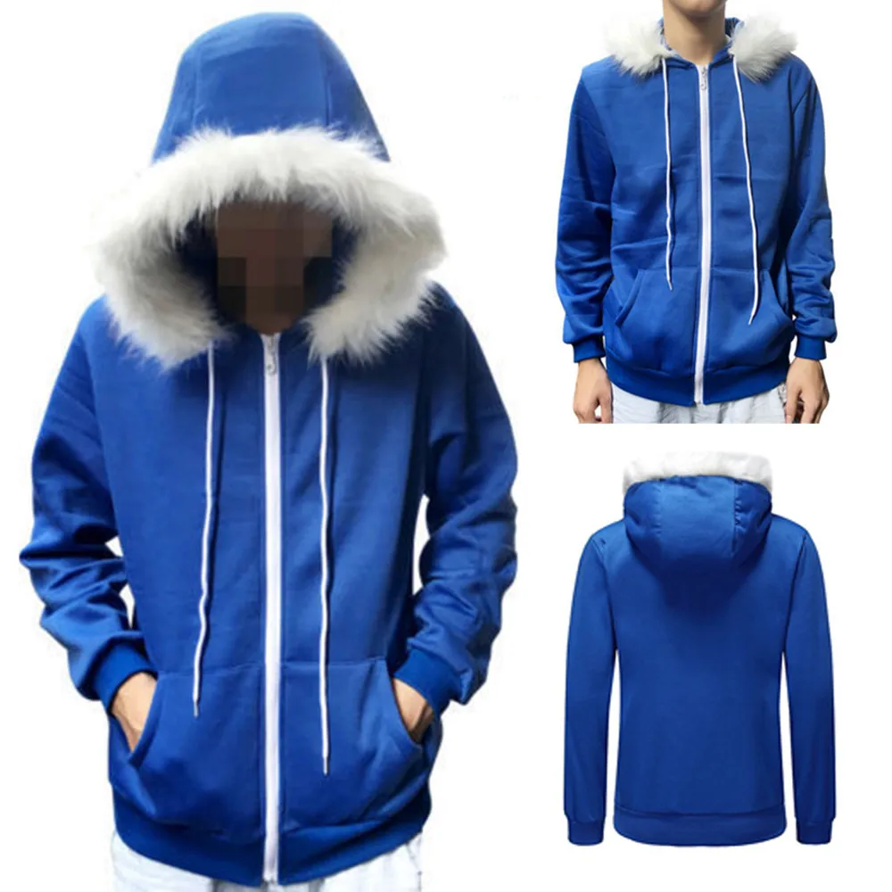 Унисекс для мужчин женщин Косплей Hoddies синий флис куртка с капюшоном однотонный