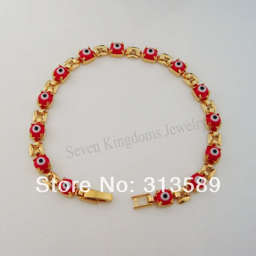 Браслет Foromance/8 2 дюйма из желтого золота с покрытием латуни от сглаза голубым