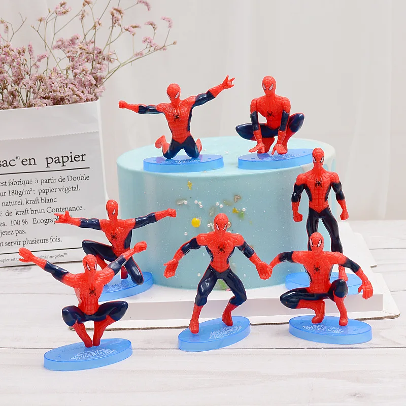 

7pcs/set Spiderman Hero Figure Marvel plastic Anime Figures Spider Man Party Ornaments Model Kids Birthday Cake Decorat Gift Toy