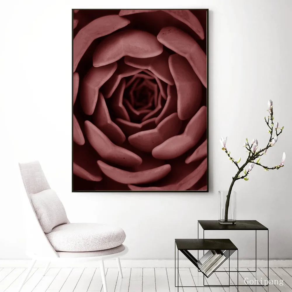 Красные Пальмовые Листья цветы суккуленты Декор пион настенная Картина на