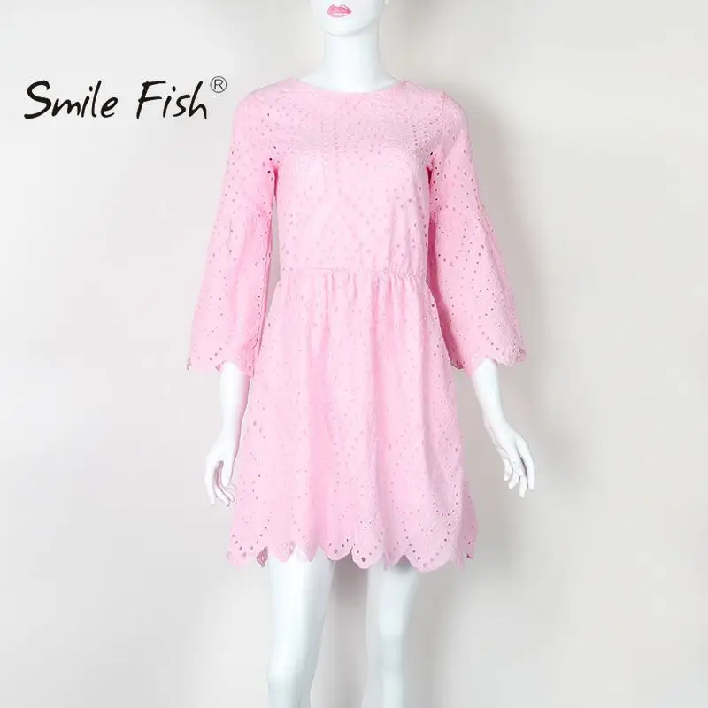 Кружевное открытое летнее платье с оборками Kawaii мини-платья трапециевидной формы для девочек женское Повседневное платье с круглым вырезом и расклешенными рукавами размера плюс GV200