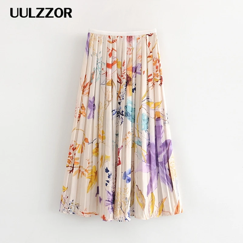 UULZZOR цветочный принт длинная юбка женские юбки эластичная талия Boho Свободные