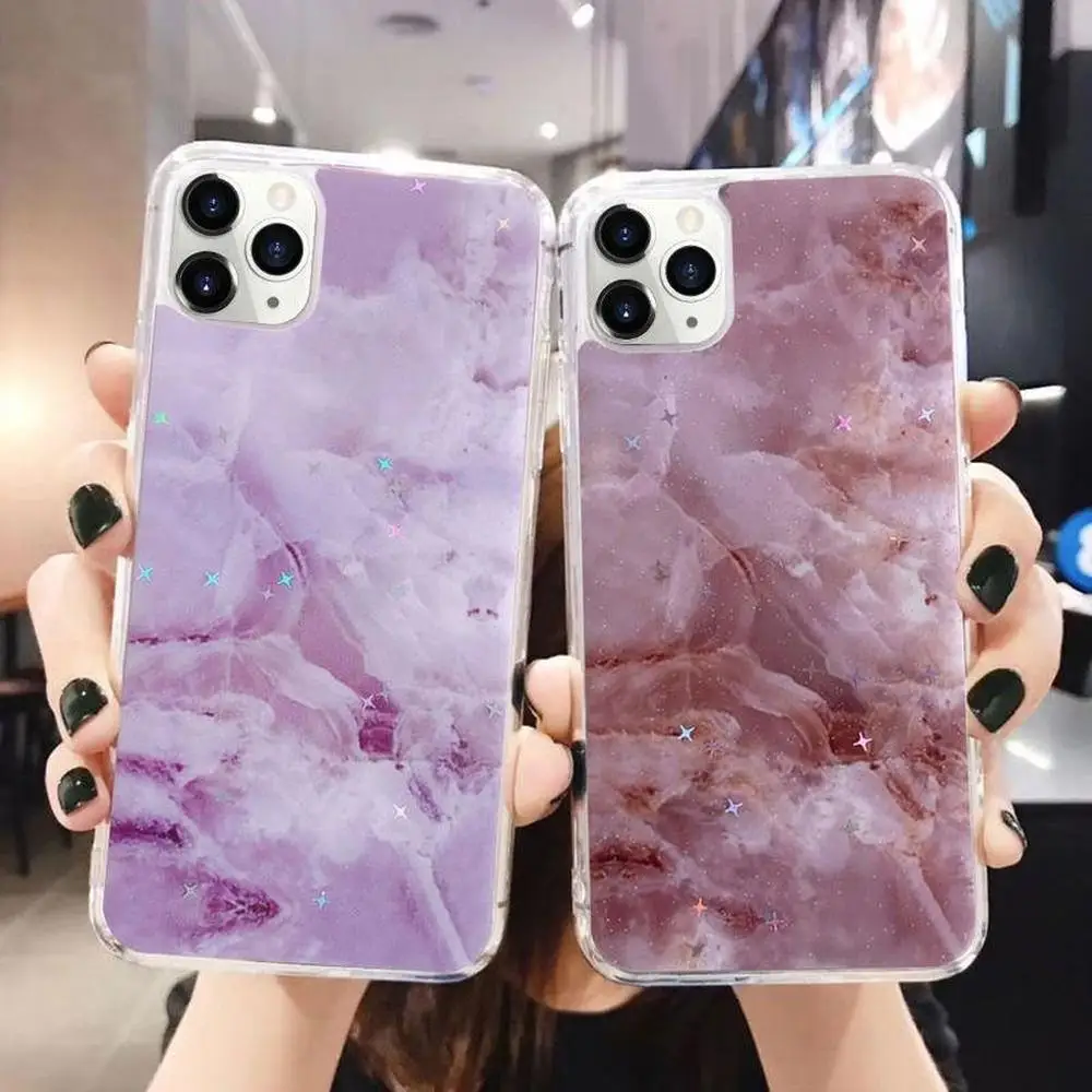 LAPOPNUT Glitter Silicone Phone Case for IPhone 11 Pro Max Xr Xs X 8 7 6 6s Plus Soft Marble Pastel Slim Shockproof Back Cover |