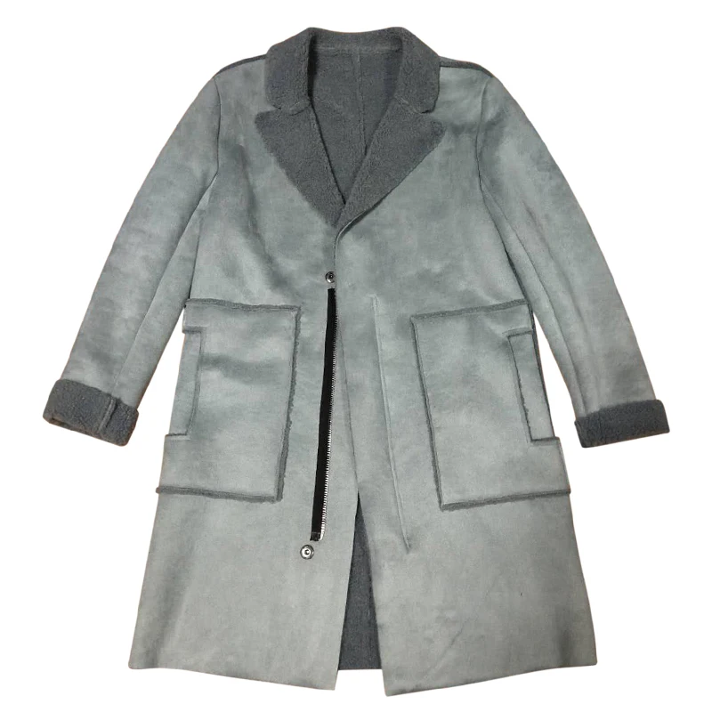 M-XXL! зимний модный мужской Тренч из овечьей кожи средней длины тренд для молодых