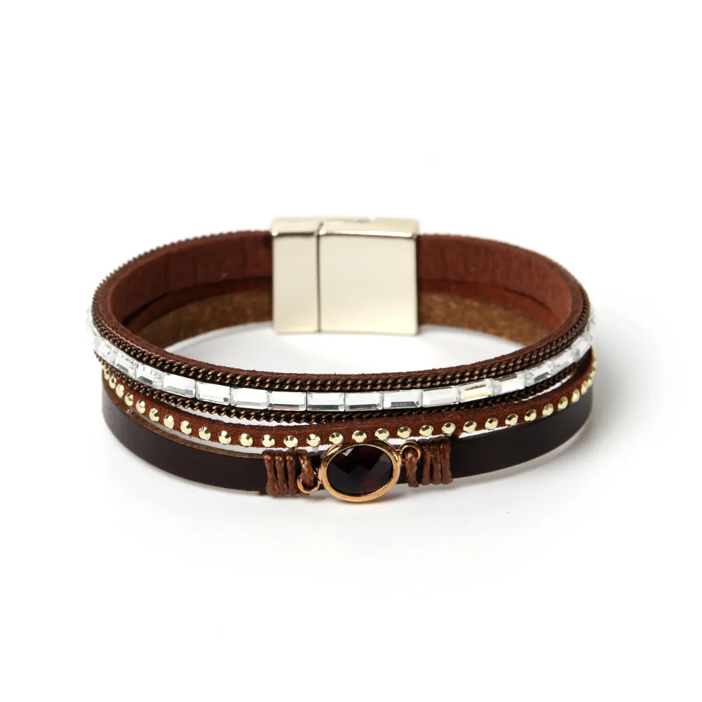 

ORNAPEADIA Fashion Bracelet for Women Bohemian Multilayer Agate Bead Rivet Narrow Side Bracelet Wholesale Luxury Jewelry