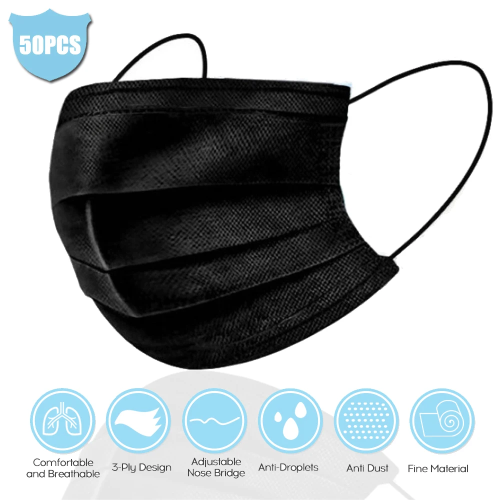 

mouth caps black disposable adult masks black face mask disposable black masks 3 laye Thicker high efficiency filter fabric mask
