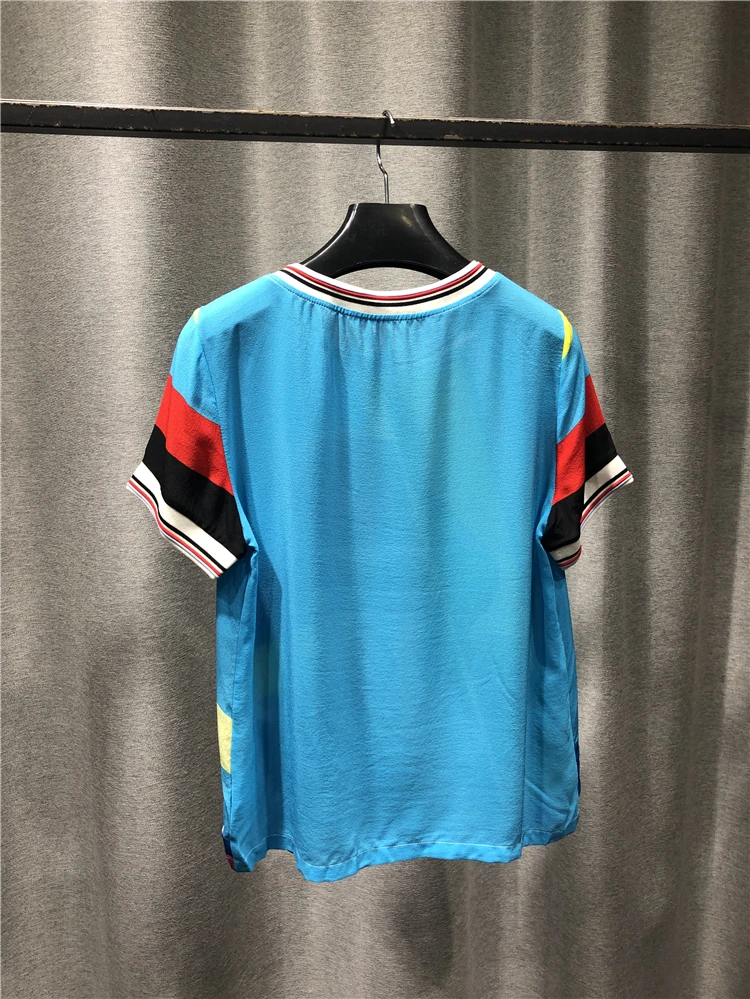 

Tshirt Women 2021 New Products In Spring Fashion Silk Round Neck Short Sleeve Top Pullover Figure Print On Chest