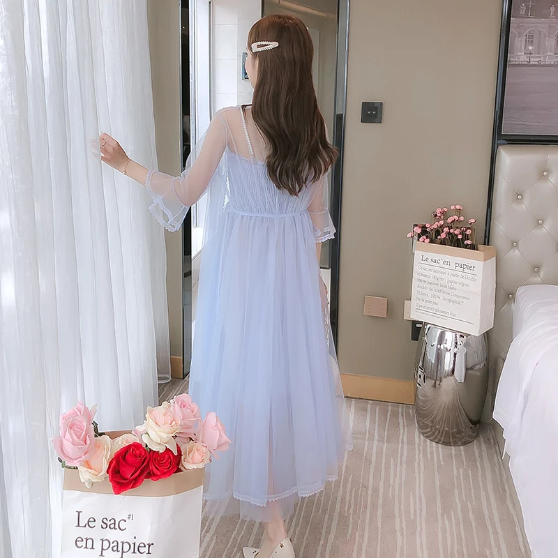 

Medium-length Women Dress High-Waisted 2020 Summer New Women Clothing Two Piece Set Mesh dress Woman Party Night Dresses 8203F