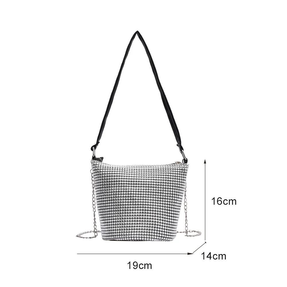 

Fashion Rhinestones Women Shoulder Bags Lady Bucket Chain Elegant Crossbody Messenger Handbags Bucket Bag Shining Crossbody Bag
