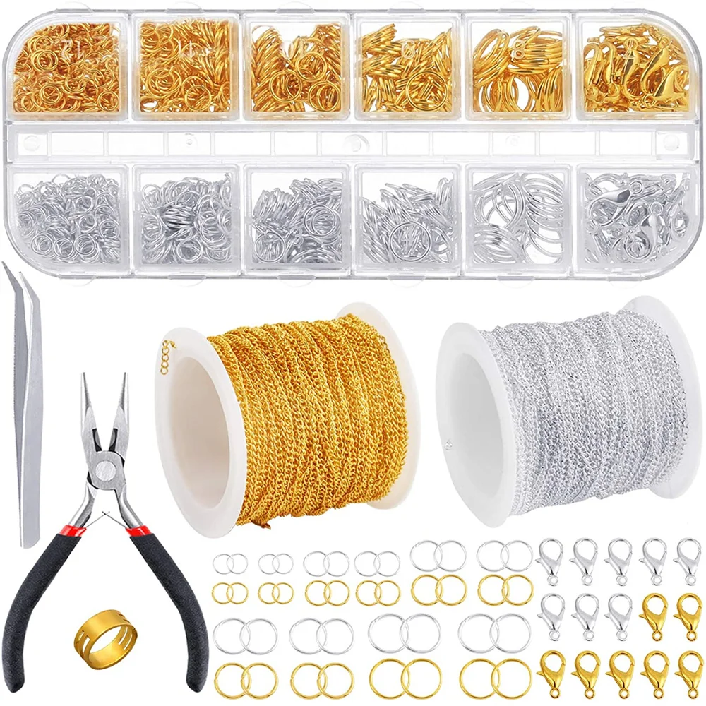 

65 Feet Jewelry Chains Necklace Chains 2 mm Jewelry Making Chains with 960 Pieces Jump Rings 40 Pieces Lobster Clasps Tools