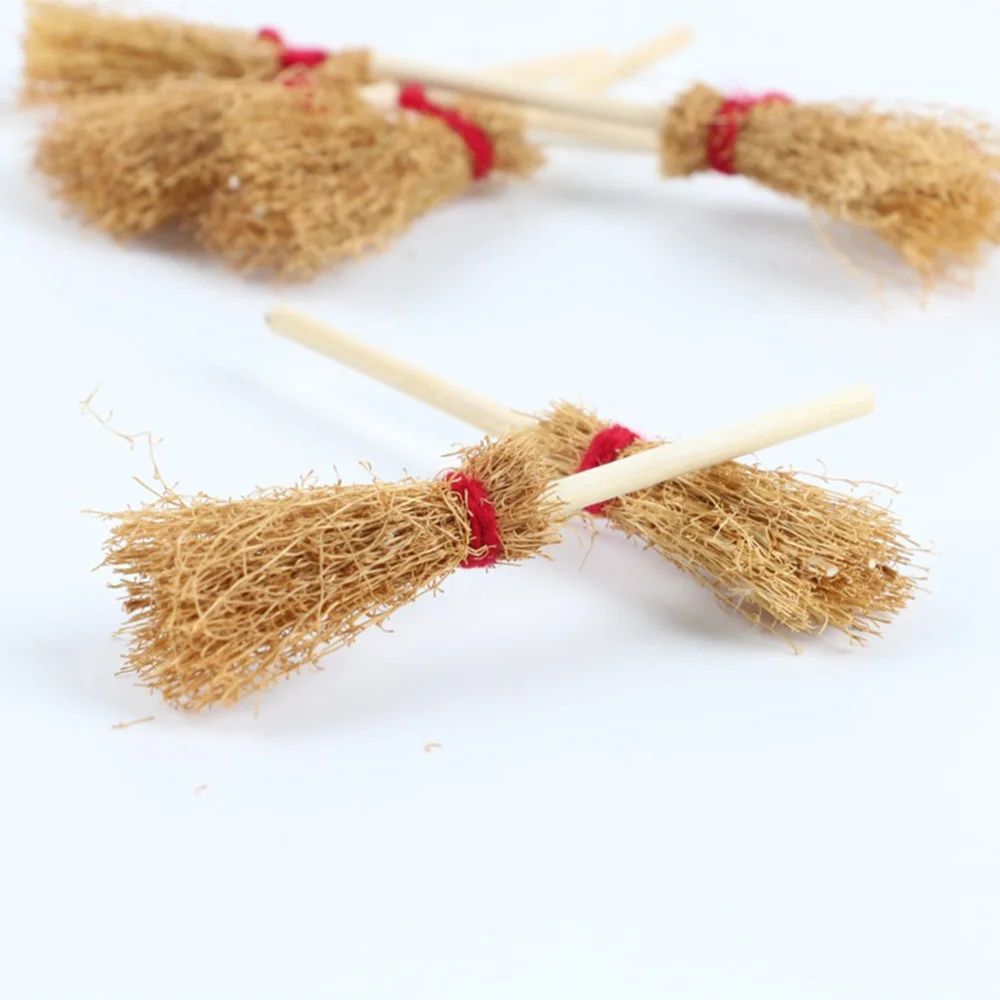 12 шт. кукла мини веник с красная веревка легкий соломы метлы декоративные