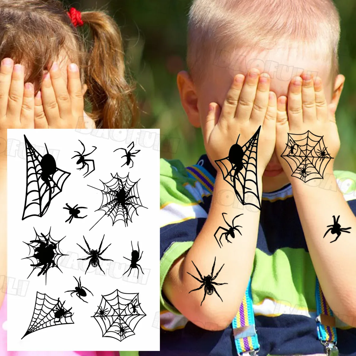 Черный Сова черепа Временные татуировки для Для мужчин Детский комплект