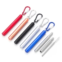 three sections retractable stainless steel color tube straws with plastic storage box with buckle for cold hot drinks etc