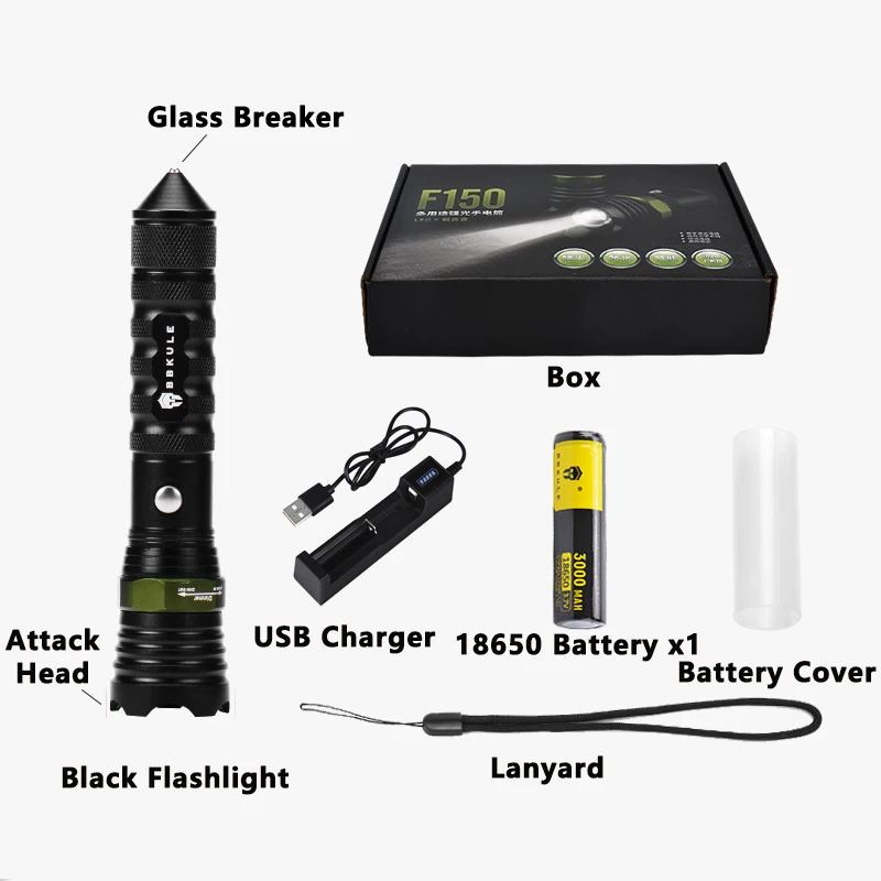 

Outdoor Soldiers Mini Self Defense Flashlight Long-range Rechargeable Battery Special Multi-functional Household Windows Hammer