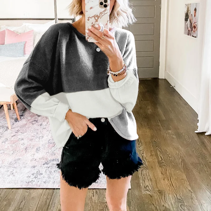 

Women Streetwear Knitted Striped Sweater Elegant Jumper Long Sleeve O-neck Color-block Pullovers Tops 2021 Autumn New Arrivals