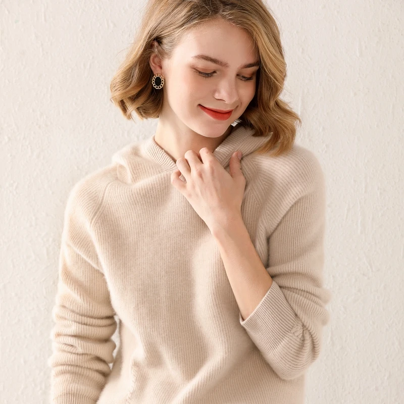 

Вязаный шерстяной свитер Lafarvie с капюшоном, женские топы, осенне-зимний Повседневный свободный Женский пуловер с длинным рукавом, джемпер, о...