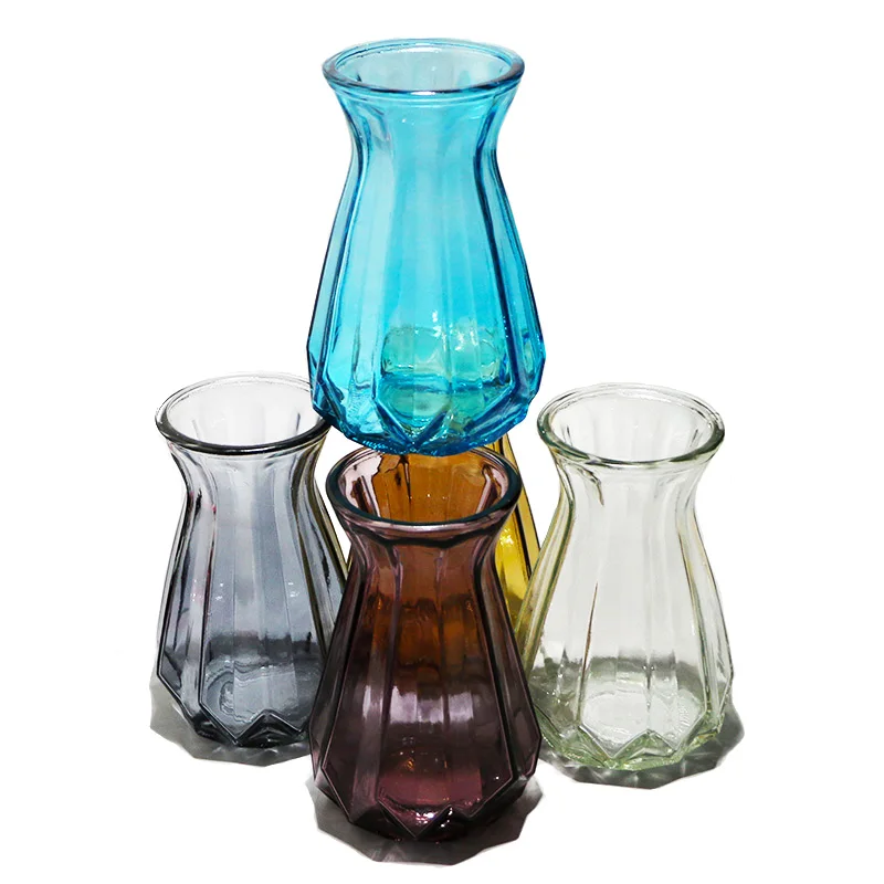 StayGold Стекло Ваза синий фиолетовый серый вертикальное ребро бутылка с цветами 18 5