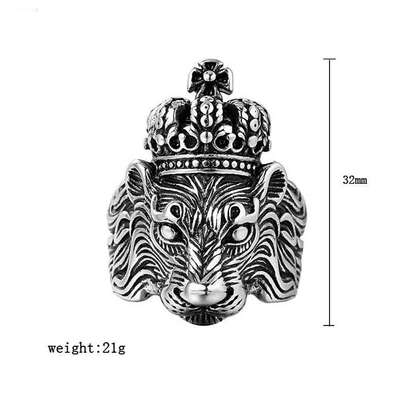 

Vintage Men's Crown Lion King Ring Gold/Silver Color Stainless Steel Animal Rings for Men And Women Fashion Punk Hip Hop Jewelry