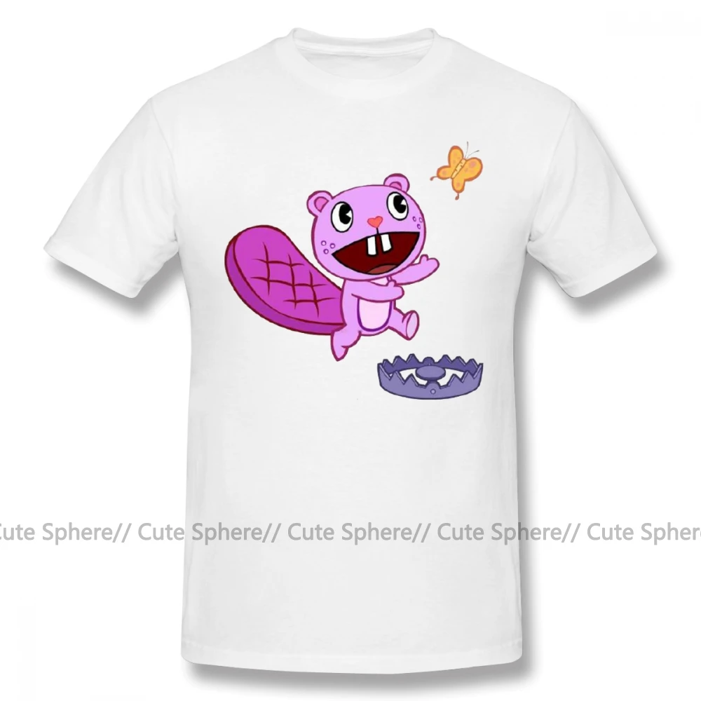 Футболка с надписью «Happy Tree Friends»; Милая футболка с рисунком зубастой и бабочкой; футболка с короткими рукавами - Цвет: White