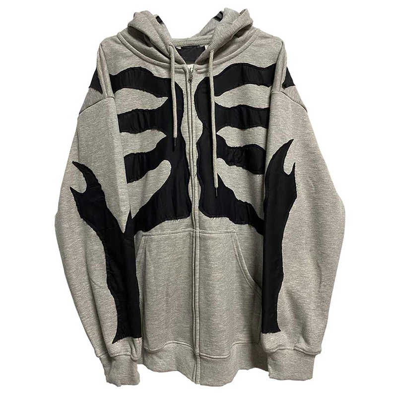 

90s Vintage Aesthetic Women Hoodies with Pockets Gothic Y2K Frame Printed irregular stitching cardigan jacket Zipper Sweatshirts