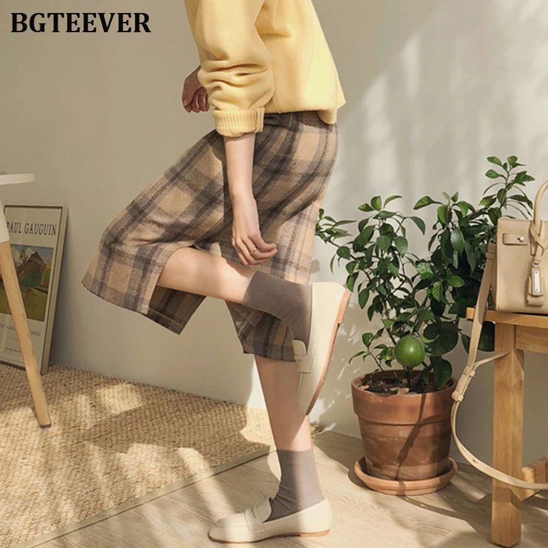 Женская длинная клетчатая юбка BGTEEVER винтажная прямая с высокой талией