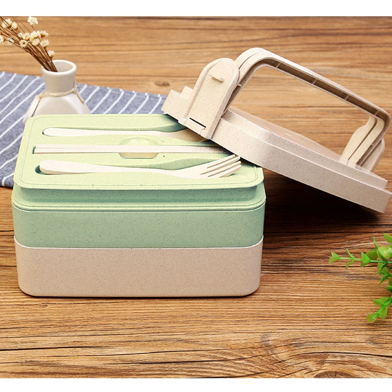 Коробка для завтрака из здорового материала 3 слоя соломы Bento коробки