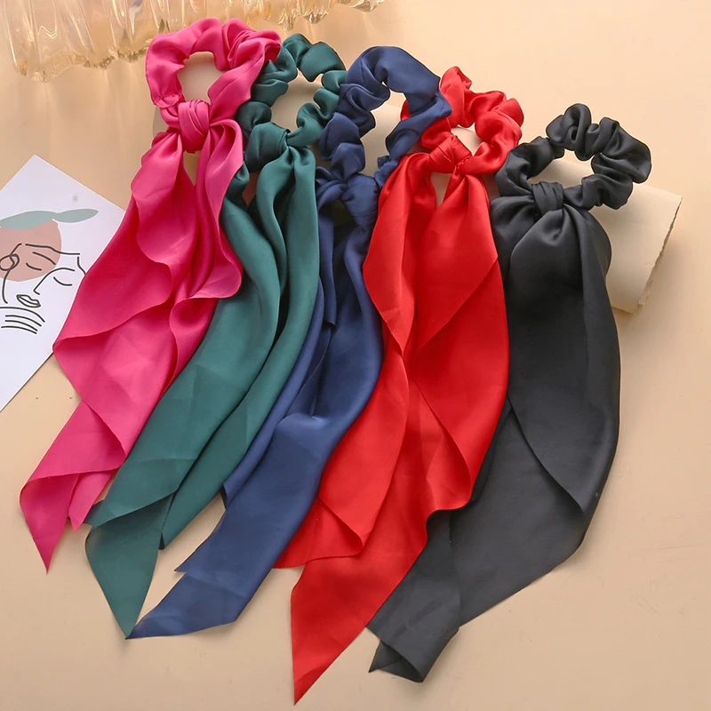 

New Satin Bowknot Elastic Hair Bands For Women Girls Solid Color Scrunchies Headband Hair Ties Ponytail Holder Hair Accessories
