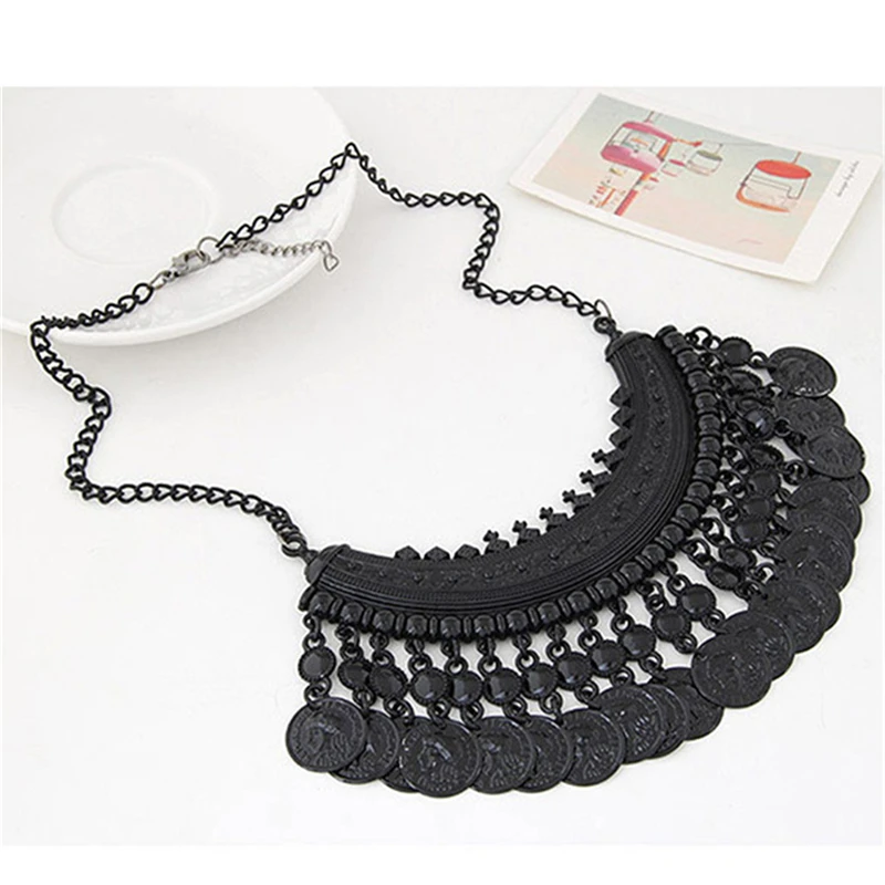 Bohemian Gypsy Coin Pendant Tribal Charms Statement Tassel Necklace Ethnic Carved Coins Nice Chokers Necklaces Indian for Women | Украшения