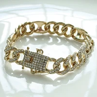 rhinestone cuban bracelet iced out link chain for men hip hop paved cz rapper bling bracelet jewelry accessories gift