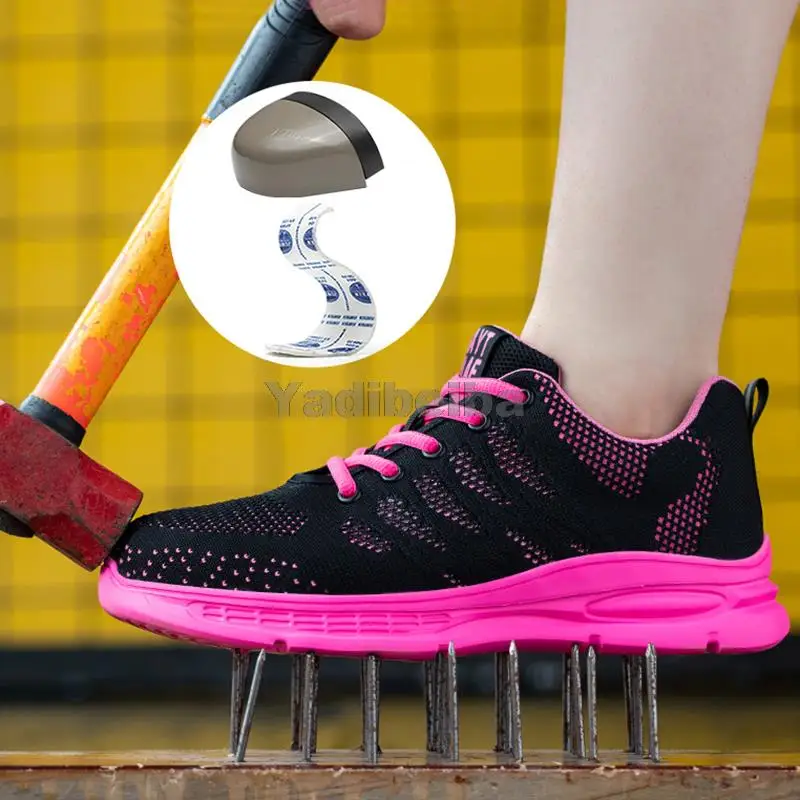 Женские кроссовки со стальным носком розовые для работы защита от проколов