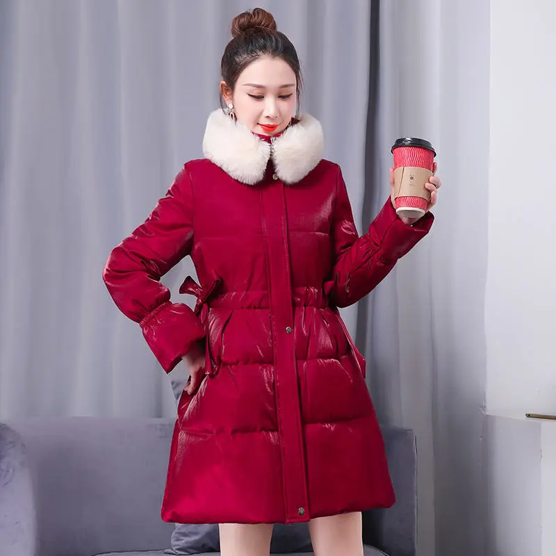 2021 зимняя куртка с меховым воротником белые черные толстые парки женское длинное