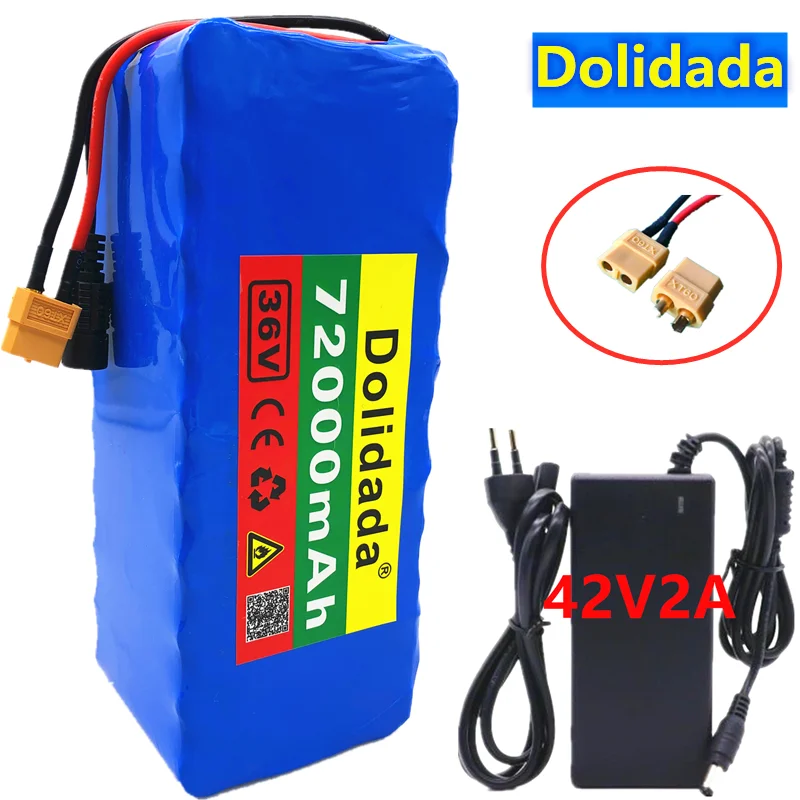 

NEW XT60 interface 36V battery 10S4P 72000mAh battery pack 500W high power battery Ebike electric bike BMS + 42v charger