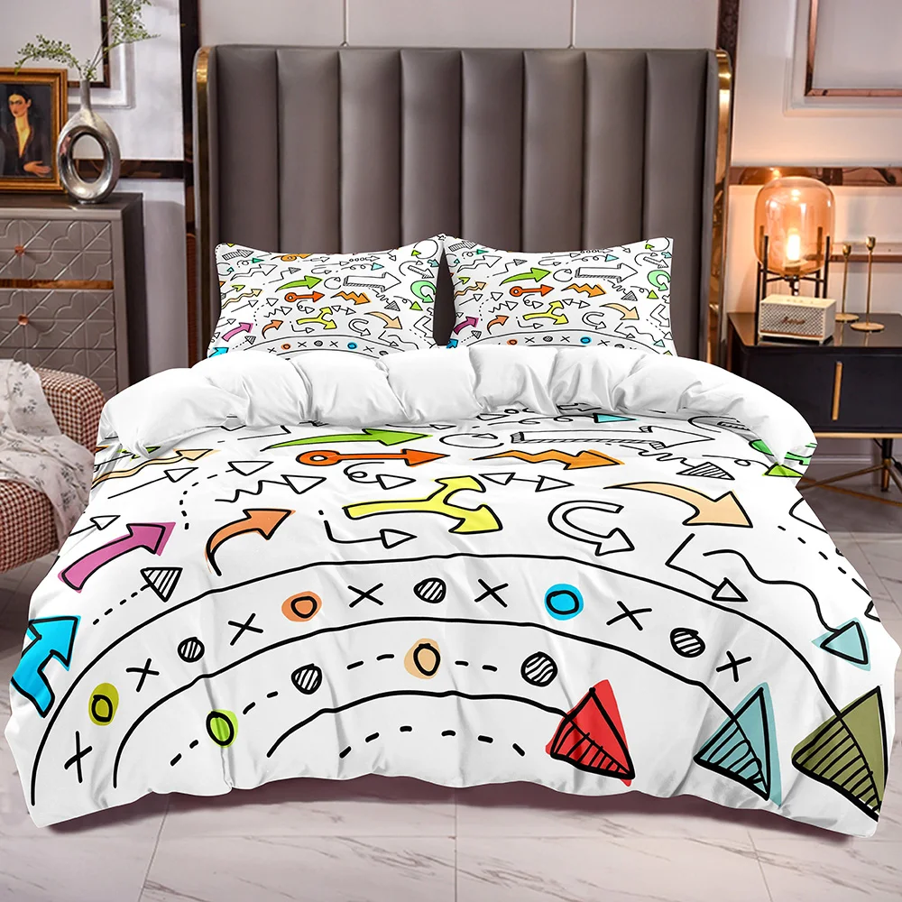 

Duvet Cover Geometric Theme Arrow Cartoon Pattern Kids Comforter Cover for Teens White Reverse Microfiber Bedding Duvet Quilt