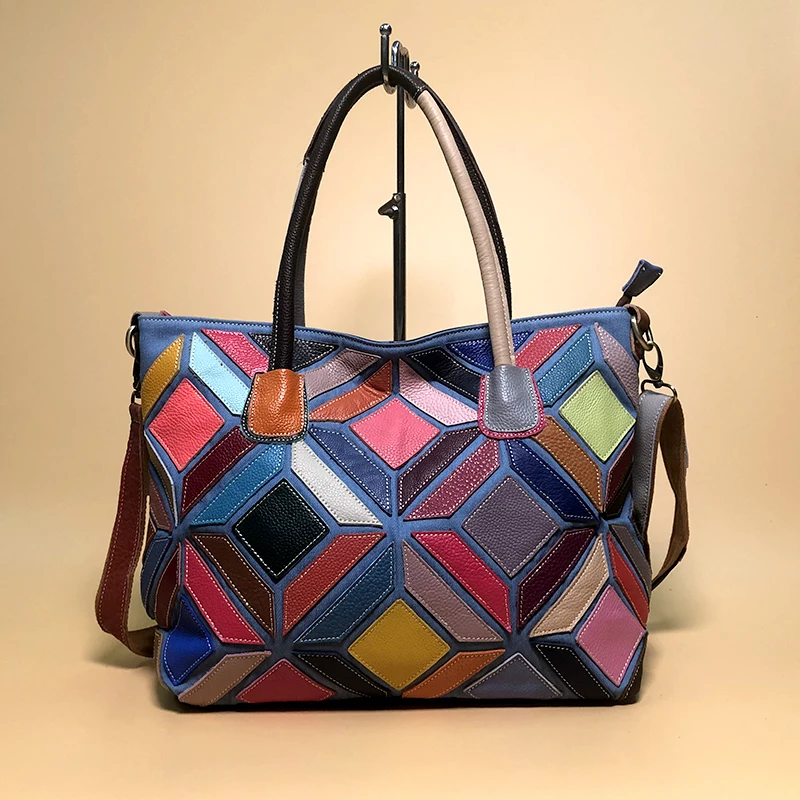 Цвет случайный верхний слой воловья кожа Большая вместительная сумка