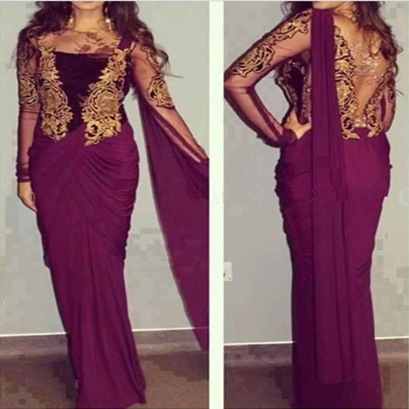 

2018 Vintage Arab Muslim New Long sleeves Purple Evening gown Lace Appliques Formal Custom Made 2018 mother of the bride dresses