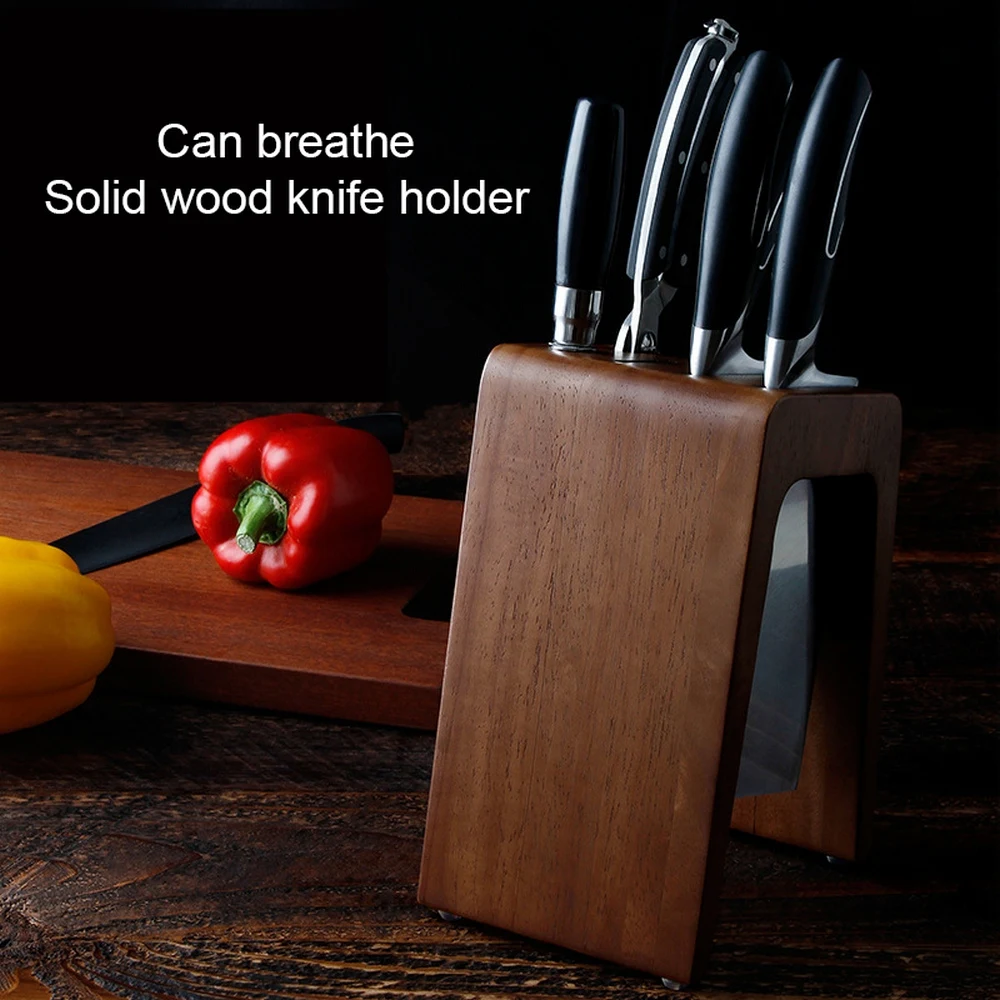 

Luxury Rubber Wood Knife Holder Kitchen Chef Knife Block Multi-function Organiser 6 Slots Organizer Storage Stand Accessories