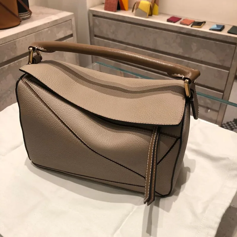 

2021 New Geometric Pillow Bag Stitching Genuine Leather Shoulder Messenger Bags High Quality Women Purse and Handbags Sac A Main
