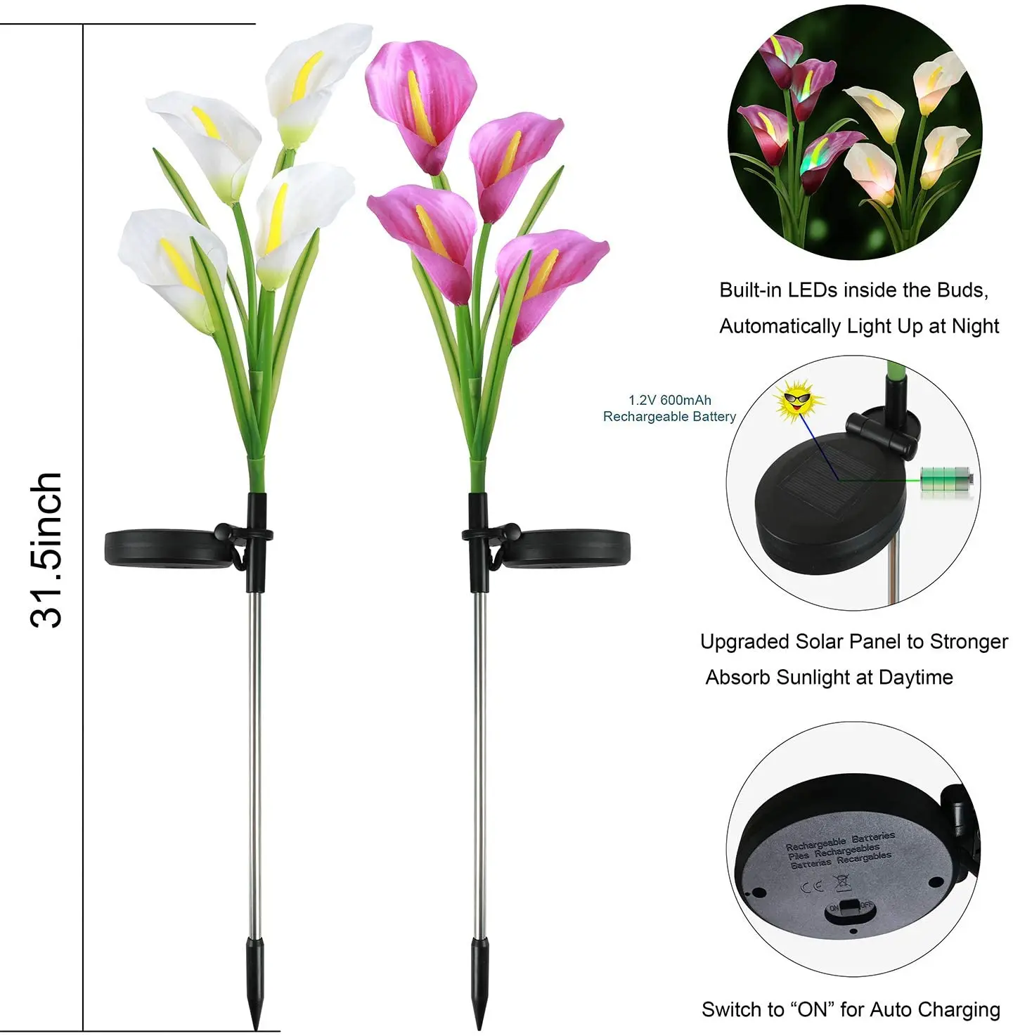 

2PCS LED Solar Lawn Light Outdoor Waterproof 4LED Garden Light Calla Flower Landscape Lighting Courtyard Garden Decoration