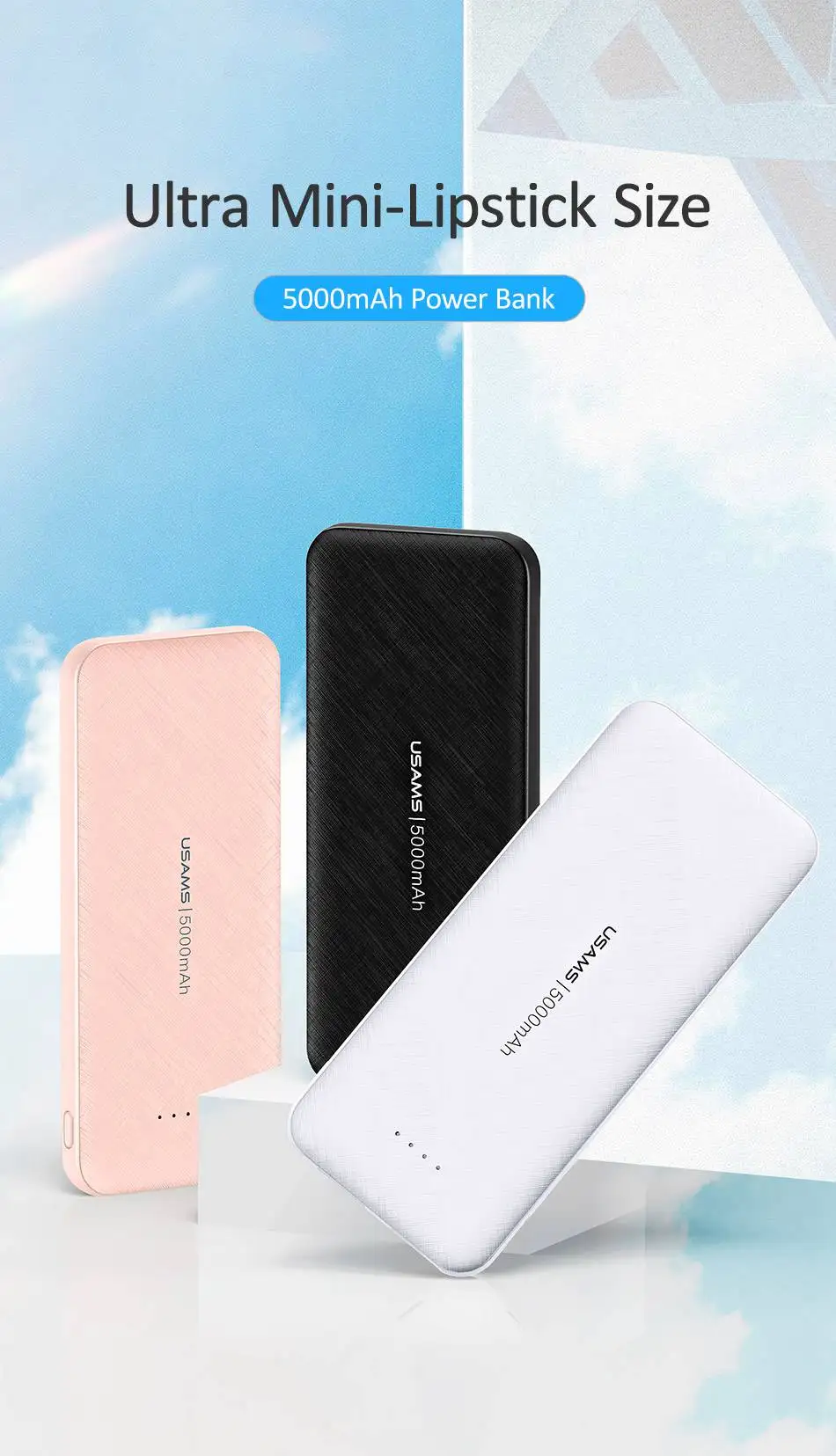 USAMS mi ni power Bank 5000 мАч портативное зарядное устройство 5000 мАч USB PoverBank Внешнее зарядное устройство для iPhone Xiaomi mi 9