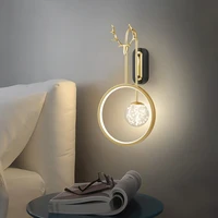 nordic led deer wall light gold modern antler round wall sconce lamps for bedroom indoor loft bed living room home decor