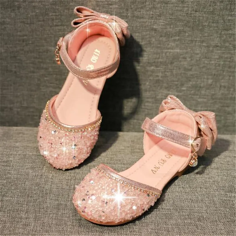 

New Girls Sandals Princess Shoes Children Comfortable Non-slip Flat Student Rhinestone Shoes Kids Summer 041