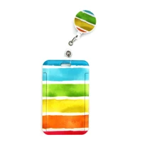 light rainbow color fashion women card holder lanyard colorful reel nurse doctor student exhibition id card clips badge holder
