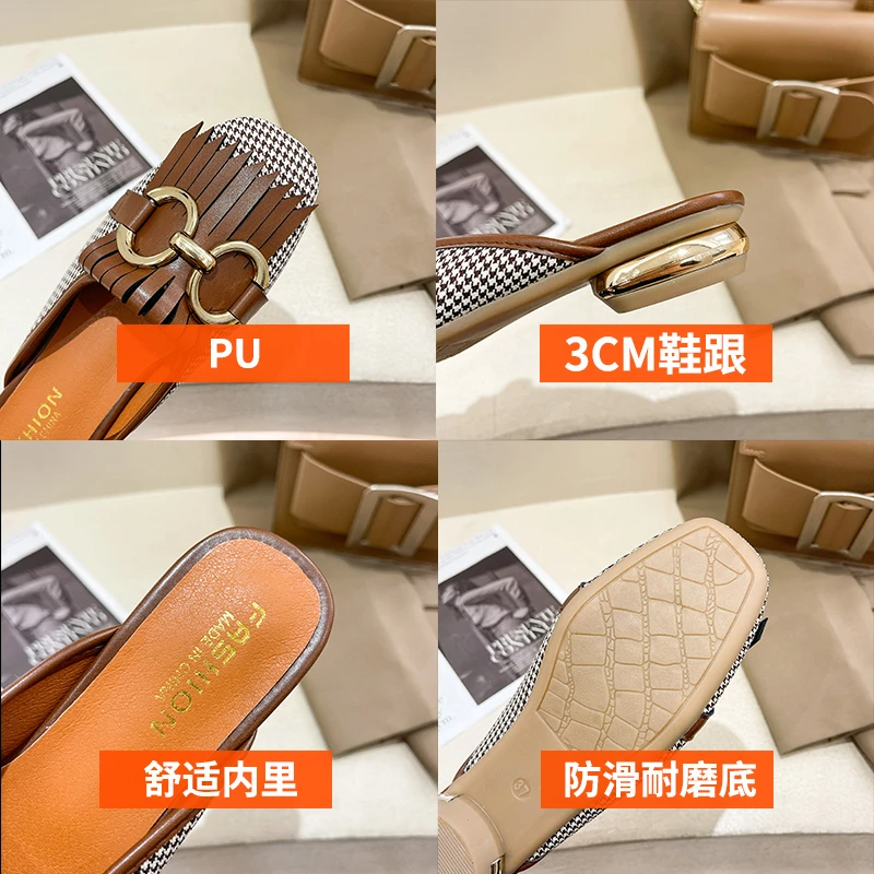 

Woman Mules Shoes Outdoor Slippers Female Low Heel Casual Shoes Comfortable Slippers Metal Decoration Slides Designer Slides