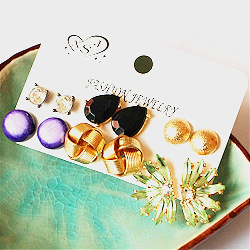 New fashion women jewelry wholesale girl party ear studs black/pink/white pretty 6 pairs /set earrings gift agent shipping | Украшения и
