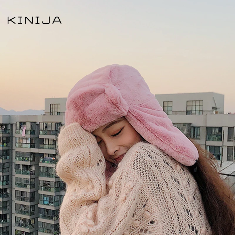 Зимняя уличная ветрозащитная шапка из кроличьей шерсти Lei Feng Женская утолщенная