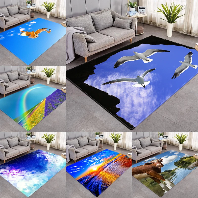 

Нескользящие коврики с 3D рисунком небесно-голубого цвета для гостиной, кабинета, йоги, игровой коврик, впитывающие моющиеся коврики, коврик...